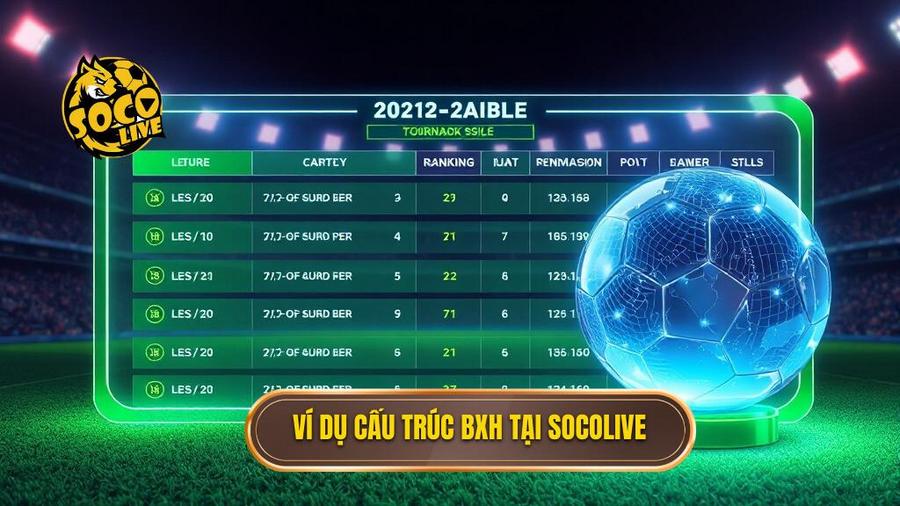 Ví dụ cấu trúc BXH tại Socolive